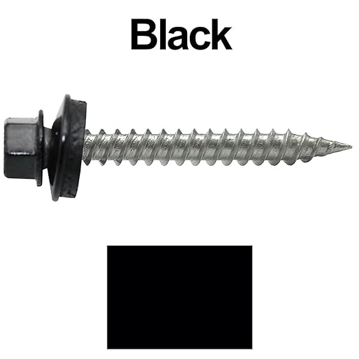 Stainless Steel Metal Roofing Screws (250) 9 x 1-1/2" BLACK hex head sheet metal roofing screw. Self-Piercing (SP) tip metal to wood siding screws EPDM washer