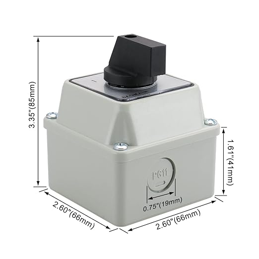 Baomain Universal Rotary Changeover Switch SZW26-20/D202.2D-S with Small Master Switch Exterior Box 660V 20A 3 Position 2 Phase (2.6"x2.6"x3.35")