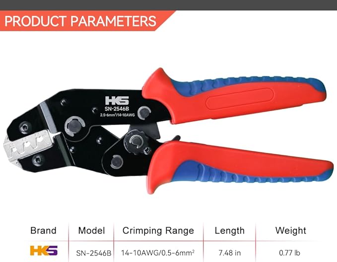 HKS Solar PV Cable Crimping Tool for Solar Connectors, AWG14-10 (2.5/4/6mm²) - 7 Inch Small Piler