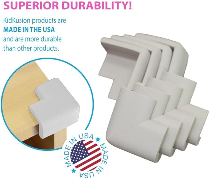 KidKusion Child Safety Corner Cushion | Soft Gray | 4 Pack | Made in USA, Child Safety, Child Proofing Corner Guard, Home Furniture Safety Bumper, Baby Proof Table Protector