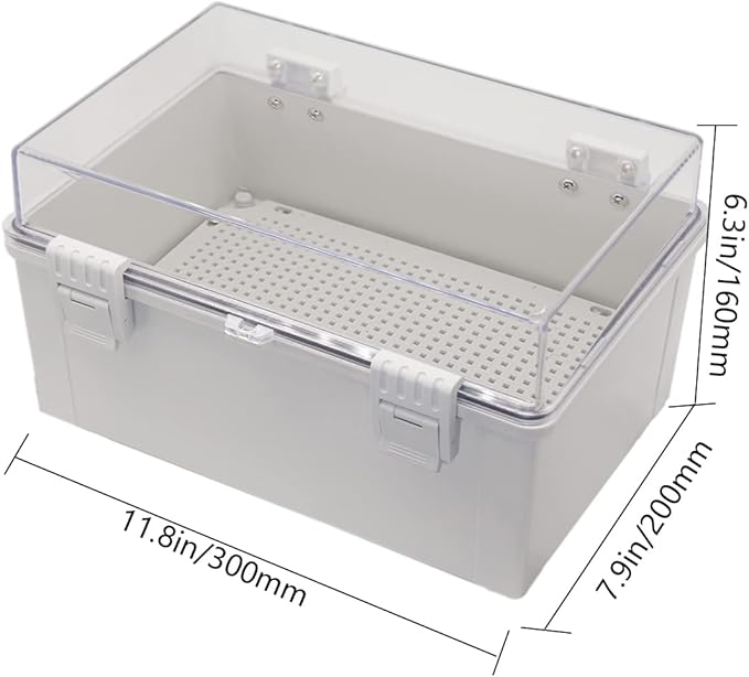Zulkit Junction Box ABS Plastic Dustproof Waterproof IP65 Electrical Boxes Hinged Shell Outdoor Universal Project Enclosure Grey Clear Cover With Mounting Plate 11.8 x 7.9 x 6.3 inch (300x200x160mm)