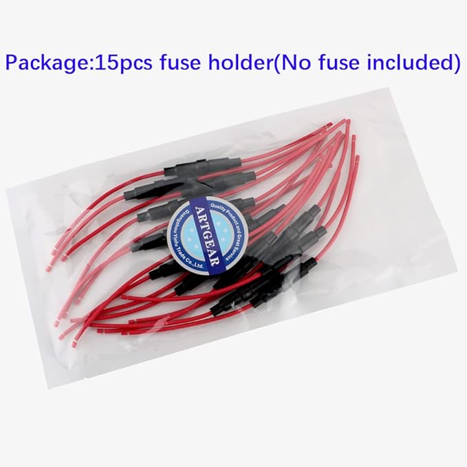 5 x 20mm Inline Fuse Holder, 32V 20A Fast-Blow Screw Type, with 16 AWG Wire (Pack of 15)
