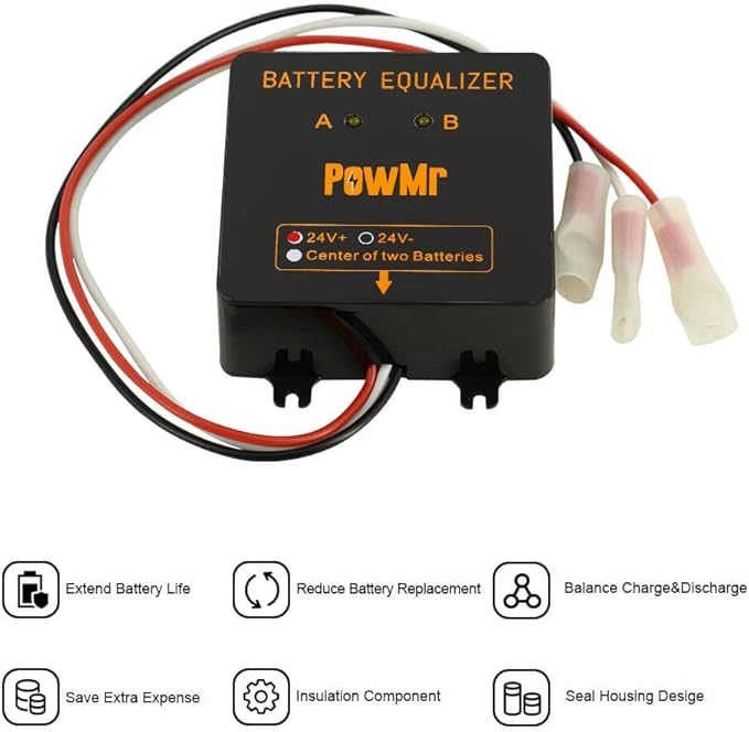 PowMr Battery Equalizer Voltage Balancer - for 24V Lead-Acid AGM Gel Flood Battery Battery Extend Battery Life 1 Year and More HA01Golf Cart Battery Equalizer Battery in Series Battery Balancer