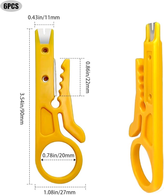 6 Pcs Mini Wire Stripper Tool, Small Wire Strippers, Mini Cable Stripper, Network Cable Cutter, Punch Down Tool, Network Wire Stripper, for RJ45/Cat5/Cat6 Data Lines Telephone Computer UTP Cable