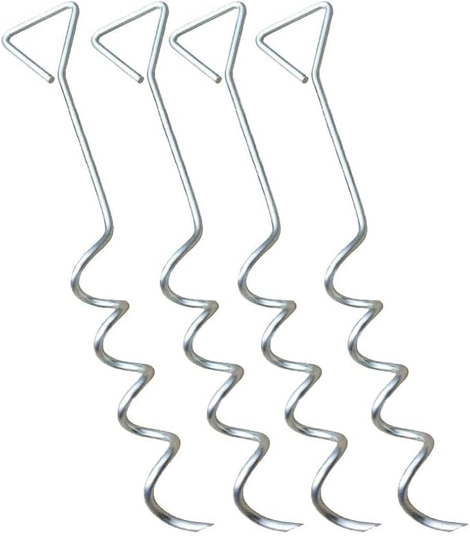 Mytee Products 4 Pack Hay Tarp Spiral Anchor Pins 16" to Secure Hay Covers | Corkscrew Shape Trampoline Anchor, Tent Hold Downs, Galvanized Steel Ground Tie Down Stakes
