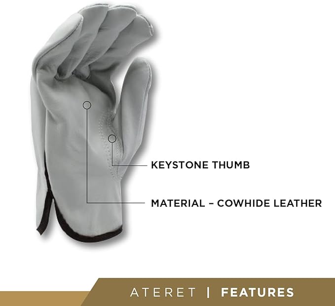 ATERET 120 Pairs Medium Heavy Duty Durable Cowhide Leather Work Gloves I Driver Gloves for Truck Driving, Warehouse, Gardening, Farming