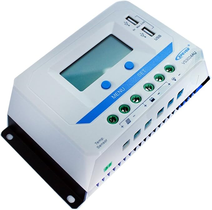 EPEVER 30amp Charge Controller PWM 30A 12V/24V Solar Panel with Dual USB Ports Output and LCD Display for Solar System (VS3024AU)