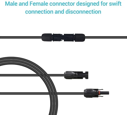 Renogy 20Ft 12AWG Solar Extension Cable with Male and Female Connectors 20FT-12AWG, 1 Piece, Black