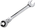 LOSCHEN】1PCS 3/8 Open Flex-Head Ratcheting Wrench, SAE Ratcheting Spanner with 72 Teeth, Chrome Vanadium Steel Tubing Ratchet Spanner