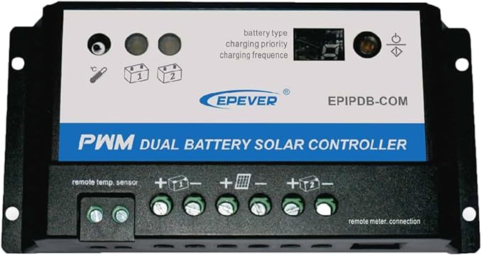 EPEVER EPIPDB-COM Series Dual Battery Solar Charge Controller 10A 12V/24V Auto Work for RVs Caravans and Boats etc Duo Battery Solar Charging System