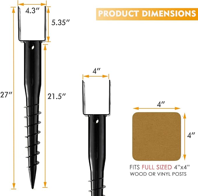 Premium No Dig Ground Anchor Black U-Model Screw in Post Stake 27" Long Anchor Fits Full Sized 4"x4" Posts, Great for Mailbox Posts and Fence Posts