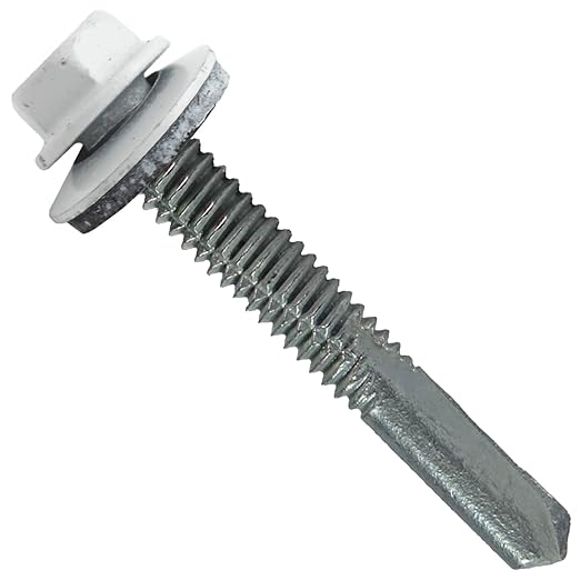 12 x 1-1/2" Brite White Type 5 Drill Point Roofing Screws - Hex Washer Head - Self-Starting/Tapping - EPDM Washer 6 X 250 Bags - 1,500 Screws