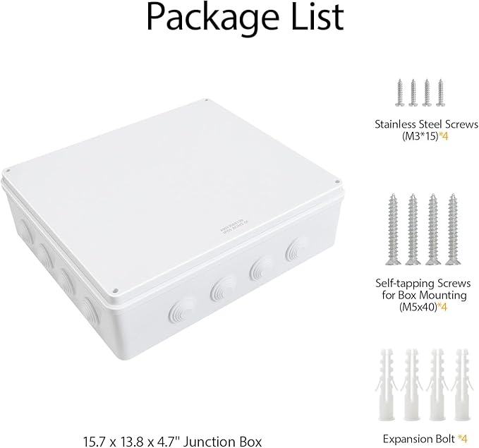 LeMotech ABS Plastic Dustproof Waterproof IP65 Junction Box Universal Electrical Project Enclosure White 15.7 x 13.8 x 4.7 inch (400 x 350 x 120 mm)