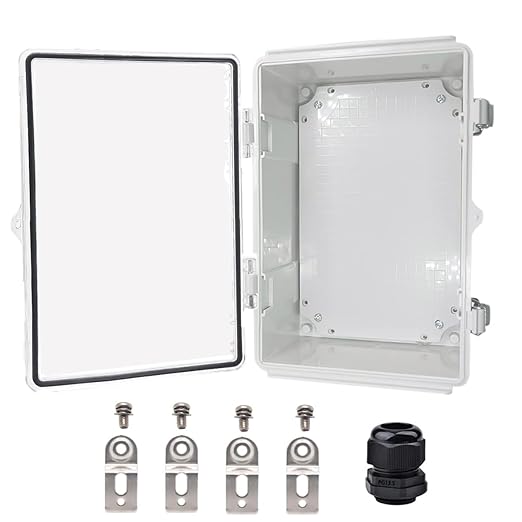Waterproof Electrical Box, IP67 Junction Box Stainless Steel Latch Hinged Clear Cover Project Enclosure with Wall Bracket 11.8"x7.9"x 6.7"