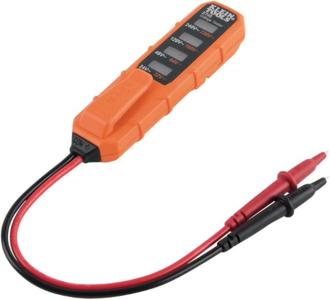 Klein Tools ET45 Digital AC/DC Voltage Tester, 12-240V AC, 32-330V DC, LED Illumination, DC Polarity, Auto Off, CATIII 350V-Class 2-Double Insulation, IP44 Dust & Water Resistant, No Batteries Needed