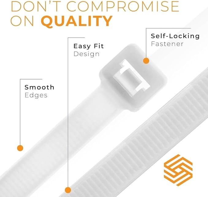 GTSE 12 Inch White/Clear Zip Ties, 5,000 Bulk Pack, 50lb Strength, UV Resistant Long Nylon Cable Ties, Self-Locking 12" Tie Wraps