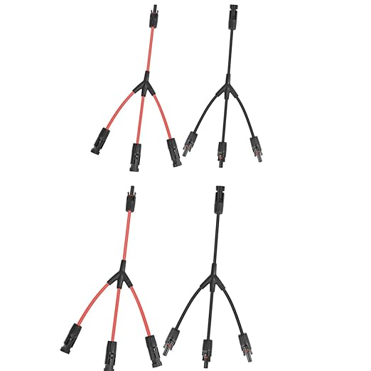 3 to 1 Solar Panel Connectors Y Branch, 1500V DC 30A, PPO Material, Parallel Connection for Solar Panels, Universal 10AWG Solar Connectors,2 Pairs Red-Black