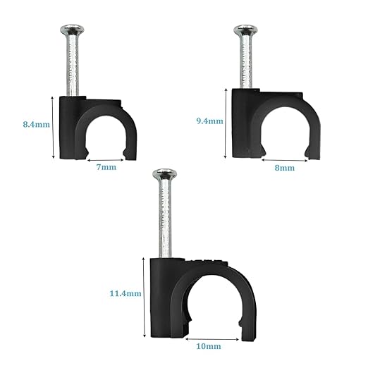 HS Cable Clips 8mm with Steel Nail 200 Pieces Black，Ethernet Management U Shaped Wire Cord Staples Hooks for Outdoor Wall,Coax Cat7 RG8 Cable Extension Fasteners