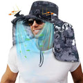 Chuarry Wide Brim Sun Hat with 2 Fan Outdoor Solar Powered USB Charging Fishing Hat with Neck Flap for Men Women