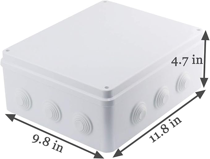 Sunnyglade ABS Plastic Electrical Junction Box IP65 Waterproof Universal Outlet Box Durable Outdoor Electrical Gang Box White （11.8 x 9.8 x 4.7 inch）