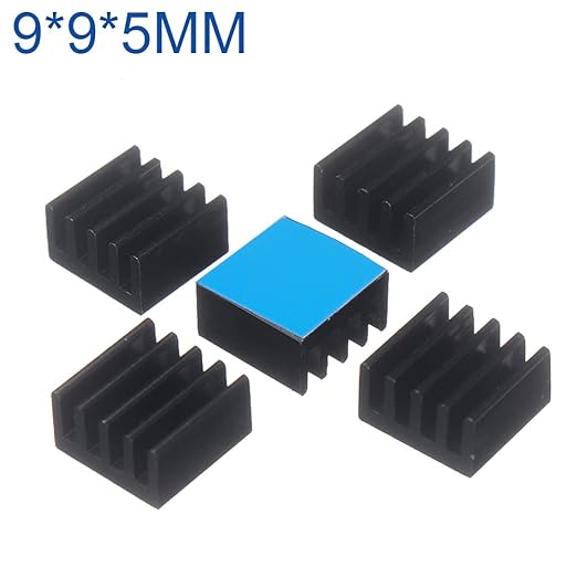 20PCS Black Aluminum Heat Sink with Thermal Conductive Adhesive Tape, 9×9×5mm Heatsink Cooler for Cooling VRM GPU Stepper Driver MOSFET VRam Regulators