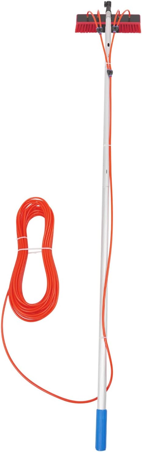 Solar Panel Cleaning Brush & Squeegee Kit, 13.12ft Long Reach Extendable Water Fed Pole Kit, Water Fed Window Cleaner Tool with 14" Brush, for Window Outdoor Roof Cleaner Kit (13.12FT Long)