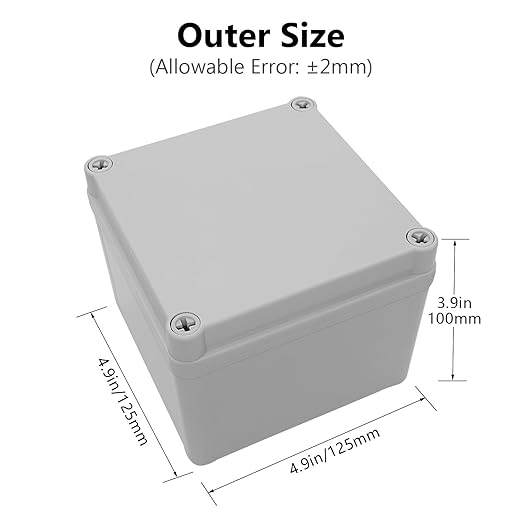 LeMotech Junction Box IP67 Waterproof Dustproof ABS Plastic Project Box for Electrical Outdoor Enclosure Gray 4.9 x 4.9 x 3.9 inch (125 x 125 x 100 mm),2 Pack