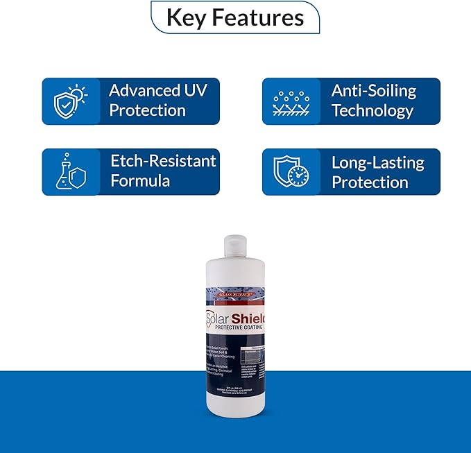 Unelko 28322 Solar Shield Protective Coating, 32oz Bottle, Nano-Scale Polymer for Solar Panel Protection, Prevents Soil and Etching, Covers more than 1000sq.ft,Stops Grime & Pollution Build-Up