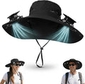 Hat with Fans Solar Power, 2-in-1 UPF 50+ Wide Brim Sun Hat, Fishing Essentials for Camping Hiking Beach Summer Safari