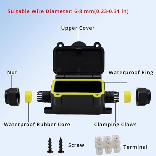 MAKERELE Open Splice Boxes Clamshell-Type IP68 Small Outdoor Junction Box Waterproof Electrical Underground Cable Line Wires Power Cord Connector Protection Maximum Inner Diameter 8mm