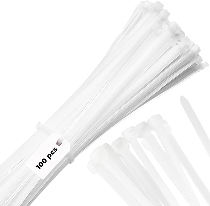 Bolt Dropper 6" White Zip Cable Ties (100 Pack), 40lbs Tensile Strength - Heavy Duty, Self-Locking Premium Nylon Wire for Indoor and Outdoor