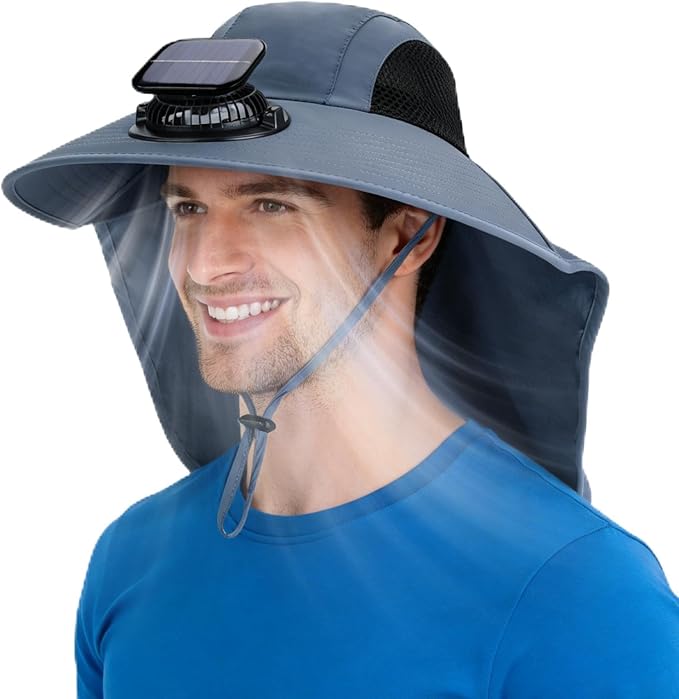 Solar Fan Hat Wide Brim Hat with Fan Sunscreene Neck Flap 3-Speed Outdoor Sun Hat for Fishing,Hiking,USB Solar Charging