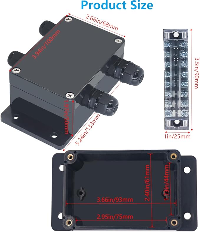 Project BoxI P67 Outdoor Waterproof Box Electronic Junction Box with 15A 600V Barrier Terminal 2IN/2Out Electrical Boxes 3.9x2.7x2inch