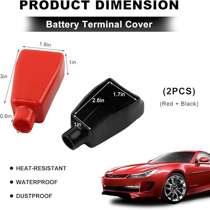 2PCS Battery Terminal Covers, Insulating Soft PVC Positive Negative Battery Cable Stud Cover, Flexible Battery Terminal Covers Stud Boots Protector for Car Truck Marine Boat
