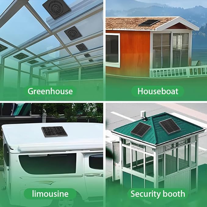 Solar Exhaust Fan, 2500RPM High CFM Ventilation for Up to 500 Sq.Ft Solar Attic Fan, IP65 Waterproof, Auto On/Off, Whisper Quiet - Easy DIY Installation for Garage, Greenhouse, Shed, Roof Vent (15W)