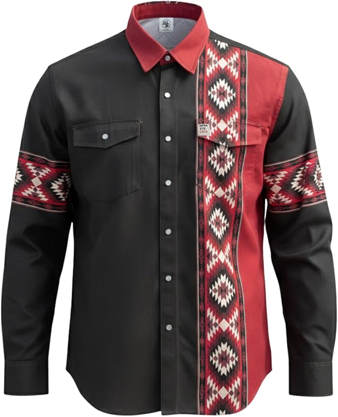 WoahBros FR Shirts for Men, 8oz Midweight Flame Resistant Welding Shirt, 100% Cotton, Pearl Snap Buttons - CAT2/NFPA2112