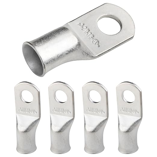 SELTERM 5pcs 2/0 AWG 3/8" Stud Tinned Copper Wire Lugs, Ring Terminals, Battery Cable Ends, 00 Gauge Ring Terminal Connectors, UL Marine Grade Electrical Terminal Connectors