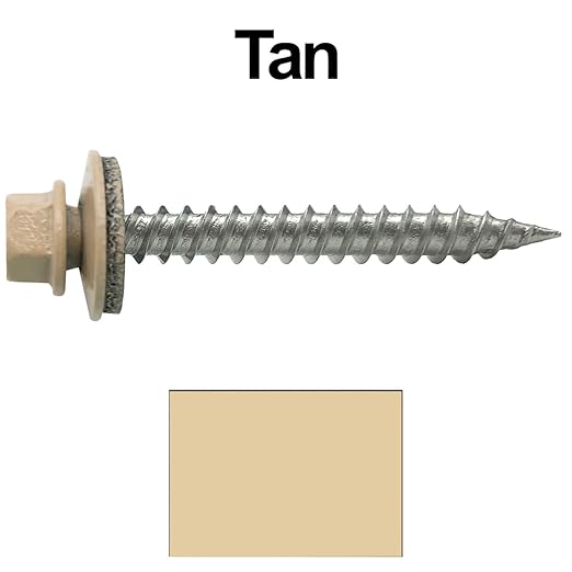 Stainless Steel Metal Roofing Screws (250) 9 x 1-1/2" TAN hex Head Sheet Metal Roofing Screw. Self-Piercing (SP) tip Metal to Wood siding Screws EPDM Washer