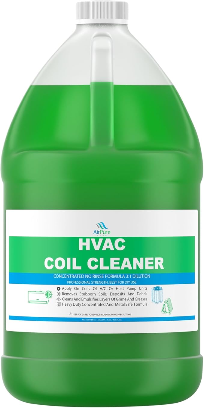 AC Evaporator Coil Cleaner, 1 Gallon (3.78L), No Rinse Coil Cleaner, Metal-Safe Corrosion Inhibitors, Cleans Air Conditioners, Condensers, HVAC, Mini Splits, Heat Pumps, Residential & Commercial