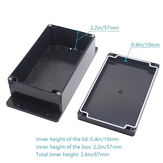 Zulkit Junction Box ABS Plastic Dustproof Waterproof IP65 Universal Electrical Boxes Project Enclosure with Fixed Ear Black 7.87 x 4.72 x 2.95 Inch (200 x 120 x 75 mm)(Pack of 2)