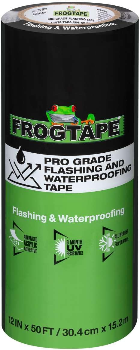 FrogTape Pro Grade Flashing and Waterproofing Tape, 12 Inch Width - 50 Foot Roll, All Weather & UV Resistant Flashing Tape with Advanced Acrylic Adhesive - 10 mils - Black