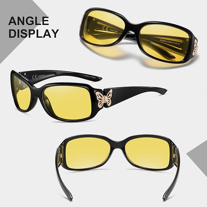 HAOLOTA Night Vision Driving Glasses Women Anti Glare Polarized, Wrap Around Nighttime Safety Glasses UV Protection