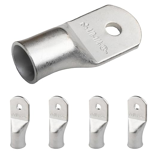 SELTERM 5pcs 4/0 AWG 1/4" Stud Tinned Copper Wire Lugs, Battery Lugs, Ring Terminals, Battery Cable Ends, 0000 Gauge Ring Terminal Connectors, UL Marine Grade Electrical Battery Terminal Connectors