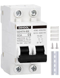 DIHOOL Solar Disconnect Switch, 60 Amp 2 Pole, DIN Rail Mount, Non Polarized, 12V 24V 48V 400V, AC/DC Circuit Breaker, RV Battery Isolator, PV Array MCB, Thermal Magnetic Trip