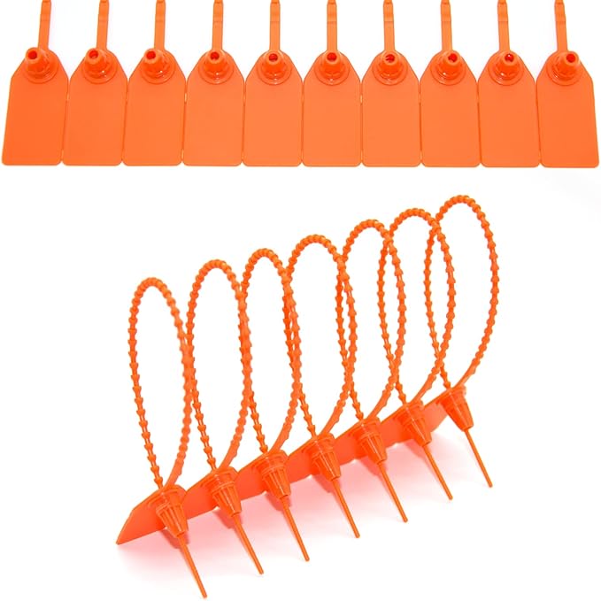 100 Pcs Fire Extinguisher Tags,Security Retail Anti-Theft Self-Locking Shoe Tag,Anti-Tamper Disposable Plastic Seals 250mm Length (Orange)