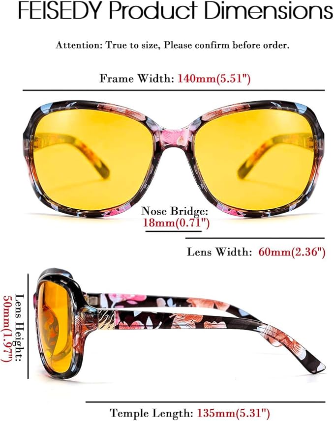FEISEDY Classic Womens Night Glasses Driving Anti Glare Wrap Around Yellow Sunglasses B2548