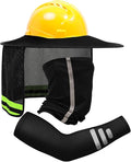 TCCFCCT Hard Hat Sun Shade, Full Brim High Visibility Mesh Neck Sun Shield and Bandana Face Scarf with Construction Arm Sleeves, 3 Packs, Black