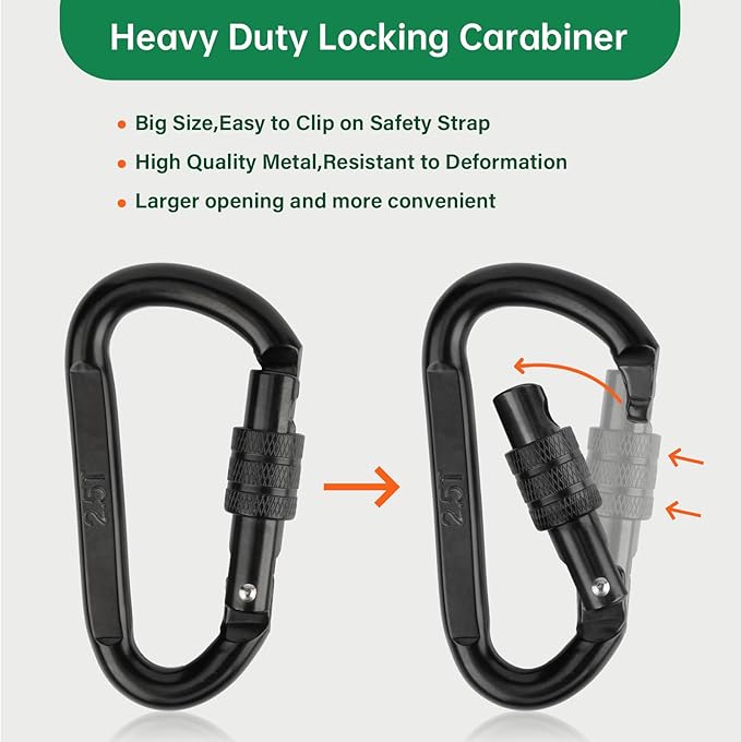 Quick-Connect Tree Strap for Hunter Safety System, Climbing Tree Stand Hunting Harness Belt with Safety Carabiner, Outdoor Hunting Equipment Accessories