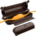 RESTMO 2 Pack Compact Outdoor Extension Cord Cover, IP44 Waterproof Box and Safety Housing Case, Ideal to Protect Outdoor Plugs, Electrical Connections, Holiday Decoration Lights, Size Small, Brown