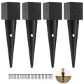 4 Pcs 4x4 Fence Post Anchor Ground Spike16(Inner Size 3.6"x3.6") Black Powder Coated–Mailbox Post Anchors, for Deck,Fence,Railing,Mailbox..